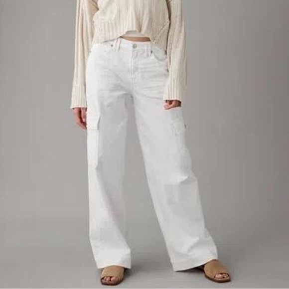 Wide Leg Jeans Ladies White Jeans Size 12 American Eagle White
